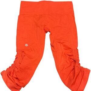 Lululemon In the Flow Crop Pants Leggings Womens 4 Coral Orange Ruched